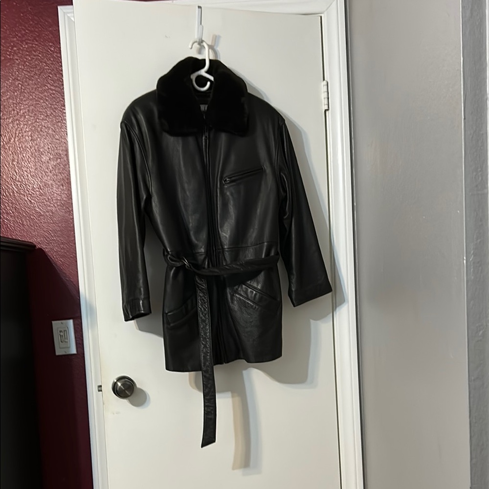 Darkest Brown Leather Women's Jacket with Removable Fur Collar